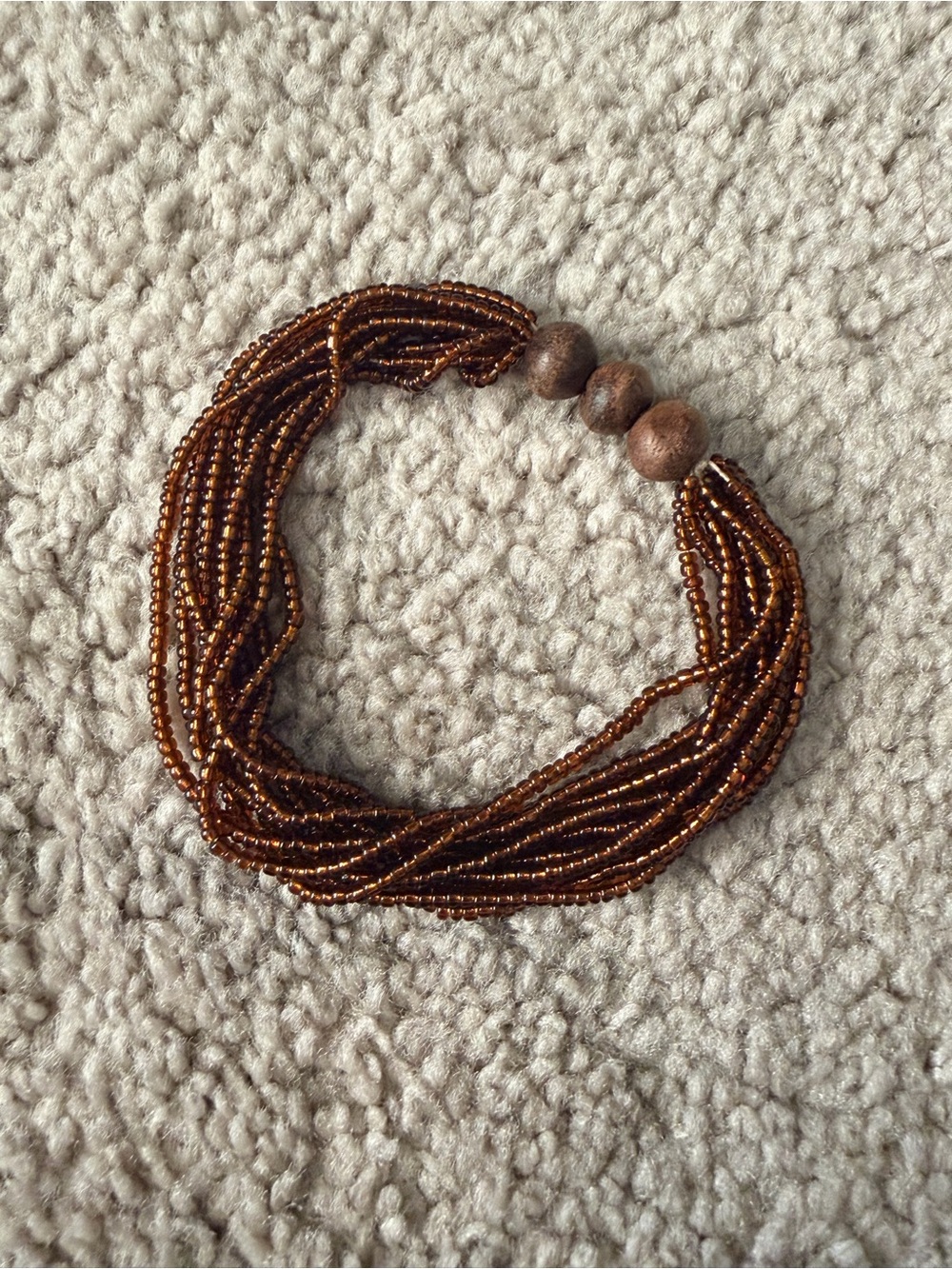 Brown Multi-Strand Seed Bead Necklace with Wooden Accent